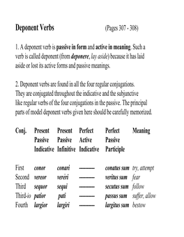 Deponent Verbs (Pages 307 - 308)