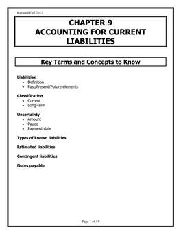 Chapter 9 Accounting for Current Liabilities