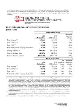 CK Hutchison Results for the Year Ended 31 December 2020