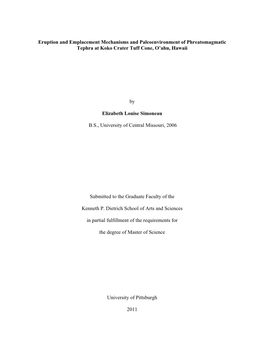 I ERUPTION and EMPLACEMENT MECHANISMS and PALEOENVIRONMENT