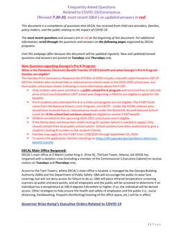 Frequently Asked Questions Related to COVID-19/Coronavirus (Revised 7-30-20; Most Recent Q&A’S Or Updated Answers in Red)