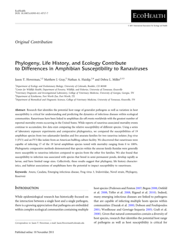 Phylogeny, Life History, and Ecology Contribute to Differences in Amphibian Susceptibility to Ranaviruses