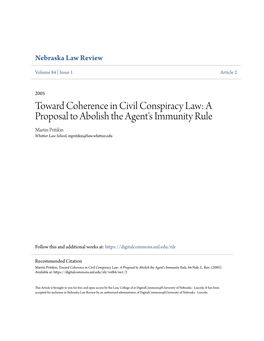 Toward Coherence in Civil Conspiracy Law: a Proposal to Abolish the Agent's Immunity Rule Martin Pritikin Whittier Law School, Mpritikin@Law.Whittier.Edu