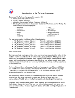 Introduction to the Turkmen Language