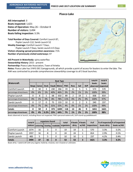 Piseco Lake 2017 Location Use Summary 131 Stewardship Program