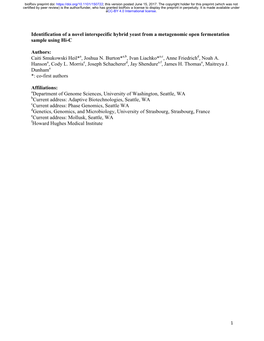 Identification of a Novel Interspecific Hybrid Yeast from a Metagenomic Open Fermentation Sample Using Hi-C