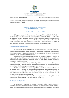 Avaliação Do Primeiro Quadrimestre De 2019 Do Programa Estadual De Financiamento Da Atenção Primária À Saúde