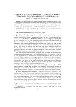 Comparison of Rank Revealing Algorithms Applied to Matrices with Well Defined Numerical Ranks ∗