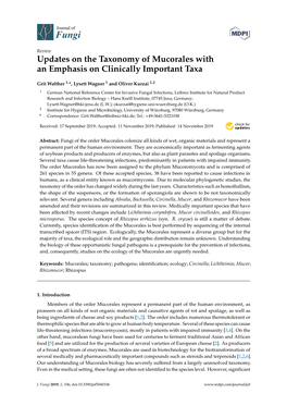 Updates on the Taxonomy of Mucorales with an Emphasis on Clinically Important Taxa