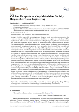 Calcium Phosphate As a Key Material for Socially Responsible Tissue Engineering