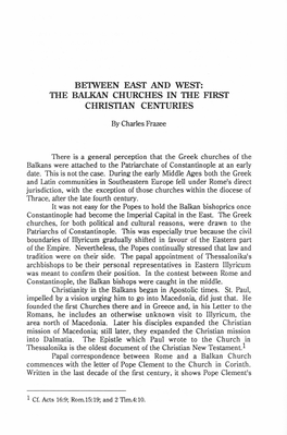 The Balkan Churches in the First Christian Centuries