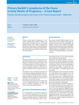 Primary Burkittʼs Lymphoma of the Ovary in Early Weeks of Pregnancy – a Case Report Primäres Burkitt-Lymphom Des Ovars in Der Frühschwangerschaft – Fallbericht