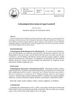 Lichenological Observations in Upper Lusatia II