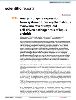 Analysis of Gene Expression from Systemic Lupus Erythematosus Synovium Reveals Myeloid Cell‑Driven Pathogenesis of Lupus Arthritis Erika L