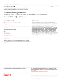 Great Canadian Lagerstätten 6. Mistaken Point Ecological Reserve, Southeast Newfoundland Alexander G