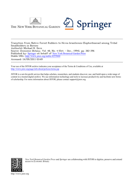 Transition from Native Forest Rubbers to Hevea Brasiliensis (Euphorbiaceae) Among Tribal Smallholders in Borneo Author(S): Michael R