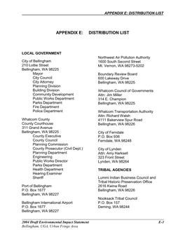 Appendix E: Distribution List