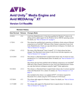 Avid Unity Media Engine and Avid Mediarray XT V5.4 Readme