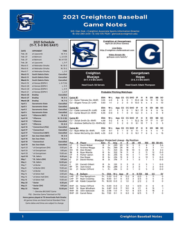 2021 Creighton Baseball Game Notes