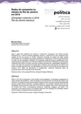 Redes De Campanha Na Eleição Do Rio De Janeiro Em 2016 Revista Compolítica [Campaign Networks in 2016 2017, Vol