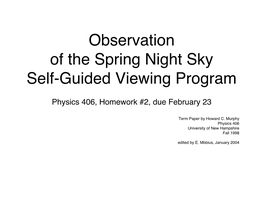 Observation of the Spring Night Sky Self-Guided Viewing Program