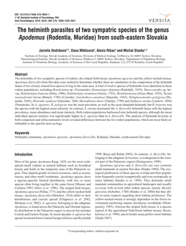 The Helminth Parasites of Two Sympatric Species of the Genus Apodemus (Rodentia, Muridae) from South-Eastern Slovakia