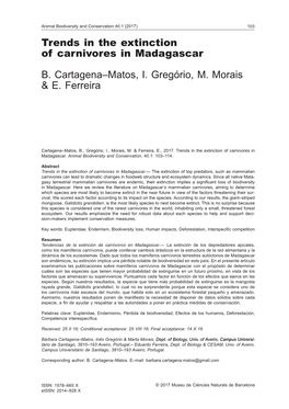 Trends in the Extinction of Carnivores in Madagascar B. Cartagena