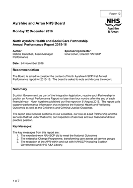 North Ayrshire Health and Social Care Partnership Annual Performance Report 2015-16