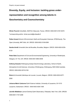 Diversity, Equity, and Inclusion: Tackling Gross Under- Representation and Recognition Among Talents In