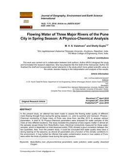 Flowing Water of Three Major Rivers of the Pune City in Spring Season: a Physico-Chemical Analysis