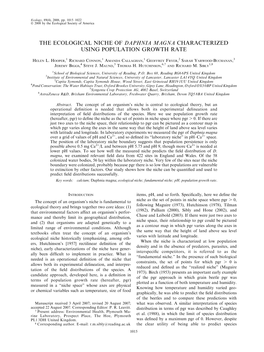 The Ecological Niche of Daphnia Magna Characterized Using Population Growth Rate