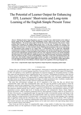 The Potential of Learner Output for Enhancing EFL Learners‟ Short-Term and Long-Term Learning of the English Simple Present Tense