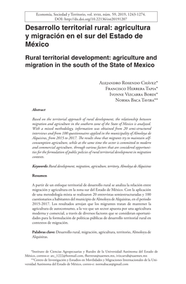 Desarrollo Territorial Rural: Agricultura Y Migración En El Sur Del Estado De México