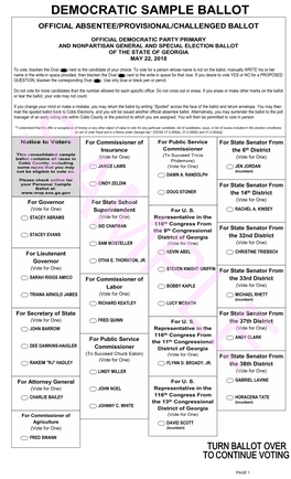 Democratic Sample Ballot Official Absentee/Provisional/Challenged Ballot