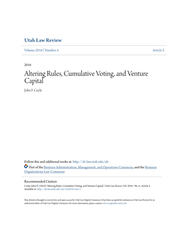 Altering Rules, Cumulative Voting, and Venture Capital John F