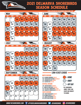 2021 Delmarva Shorebirds Season Schedule