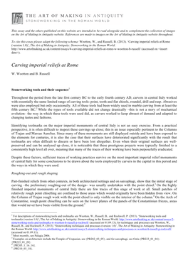 Carving Imperial Reliefs at Rome (Version 1.0)’, the Art of Making in Antiquity: Stoneworking in the Roman World