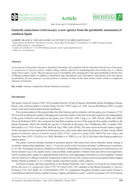 Galatella Malacitana (Asteraceae): a New Species from the Peridotitic Mountains of Southern Spain