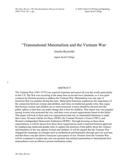 “Transnational Maternalism and the Vietnam War”