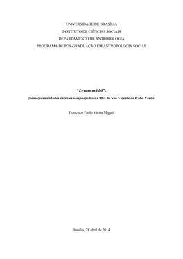 “Levam Má Bô”: (Homo)Sexualidades Entre Os Sampadjudus Da Ilha De São Vicente De Cabo Verde