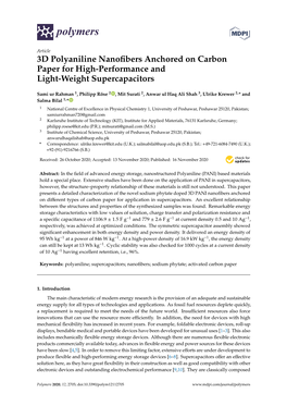 3D Polyaniline Nanofibers Anchored on Carbon Paper for High-Performance and Light-Weight Supercapacitors