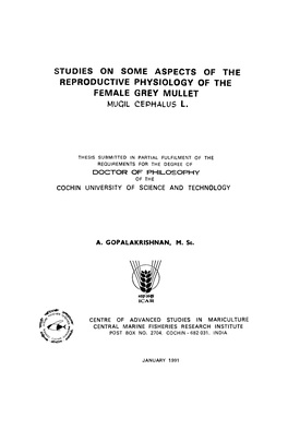 Studies on Some Aspects of the Reproductive Physiology of the Female Grey Mullet Muqil Cephalus L