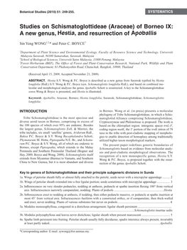 Studies on Schismatoglottideae (Araceae) of Borneo IX: a New Genus, Hestia, and Resurrection of Apoballis