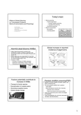 Today's Topic Harmful Algal Blooms (Habs)