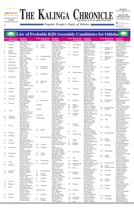 List of Probable BJD Assembly Candidates for Odisha