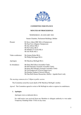 1 Committee for Finance Minutes of Proceedings