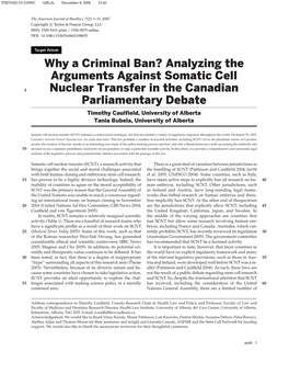 Analyzing the Arguments Against Somatic Cell