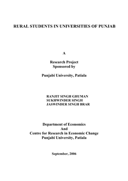 Rural Students in Universities of Punjab