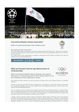 International Masters Games Association IMGA and Olympic