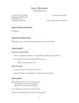 Sara J. Bernstein Curriculum Vitae